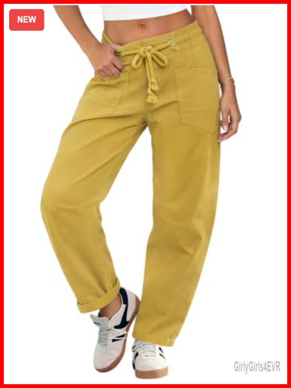Women's Low Rise Drawstring Barrel Pants Stretchy Chino Wide Leg Cropped